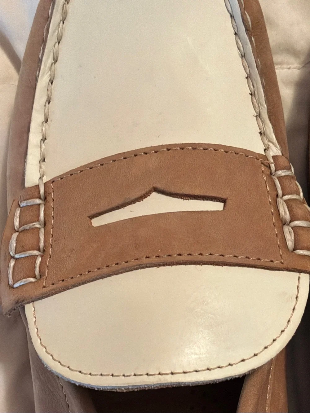 Froats Men's Two-Tone Tan and White Penny Loafers